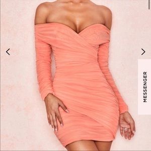 House of CB Peach Off Shoulder Wrap Dress